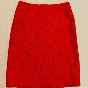 Ann Taylor Floral Lace Pencil Skirt - Bright Coral